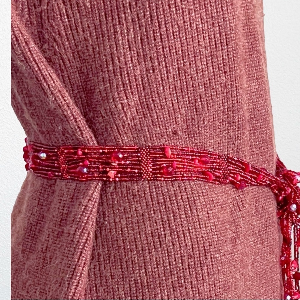 Glass Beaded Belt/Scarf Red 60” - Picture 3 of 6